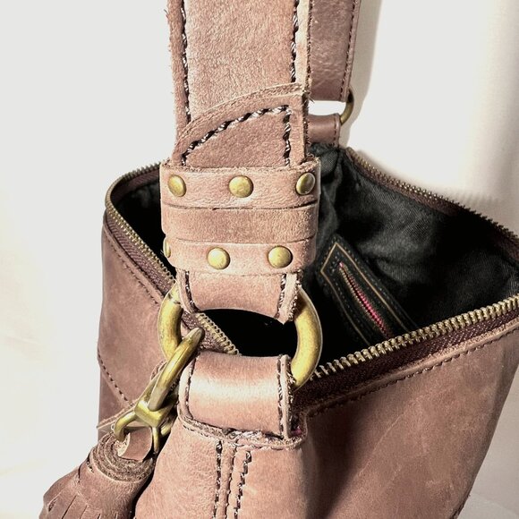 The Sak Collection-Brown Leather Embossed Floral Sides-Black/Pink inside-Phone - Picture 12 of 15